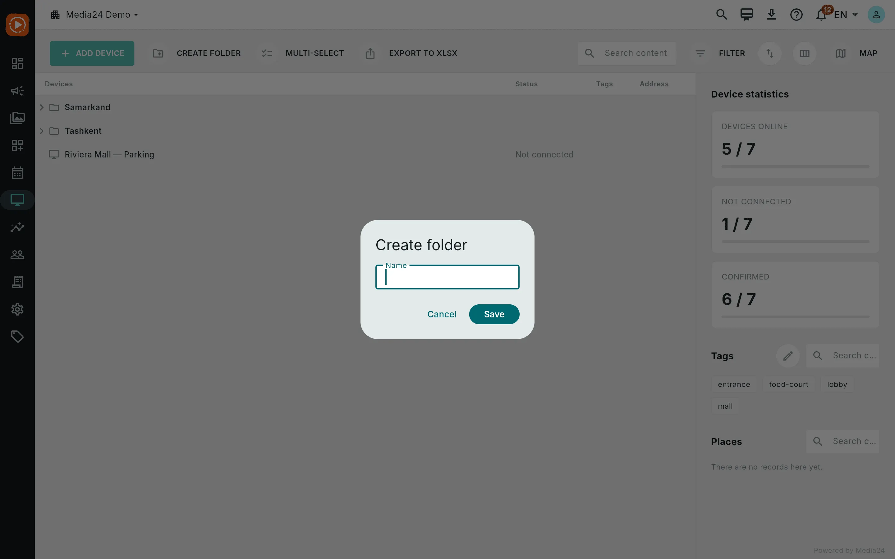 The Create folder name prompt
