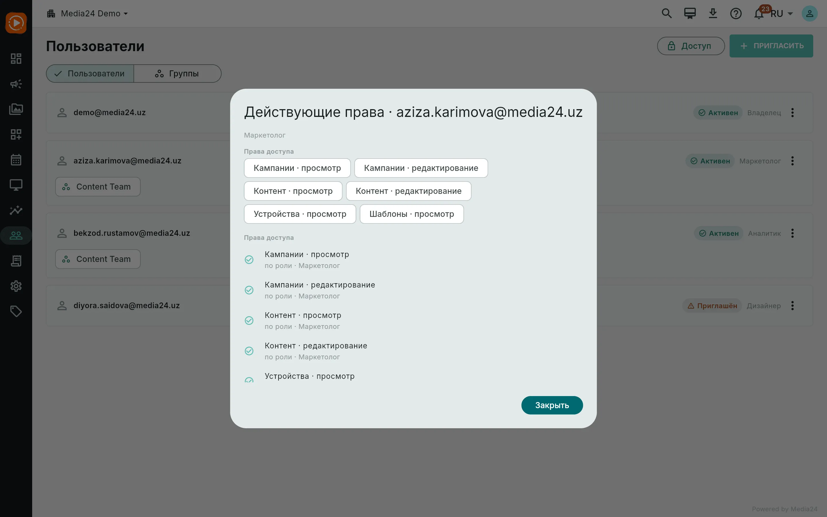 Разбор действующих прав маркетолога, каждое право помечено источником