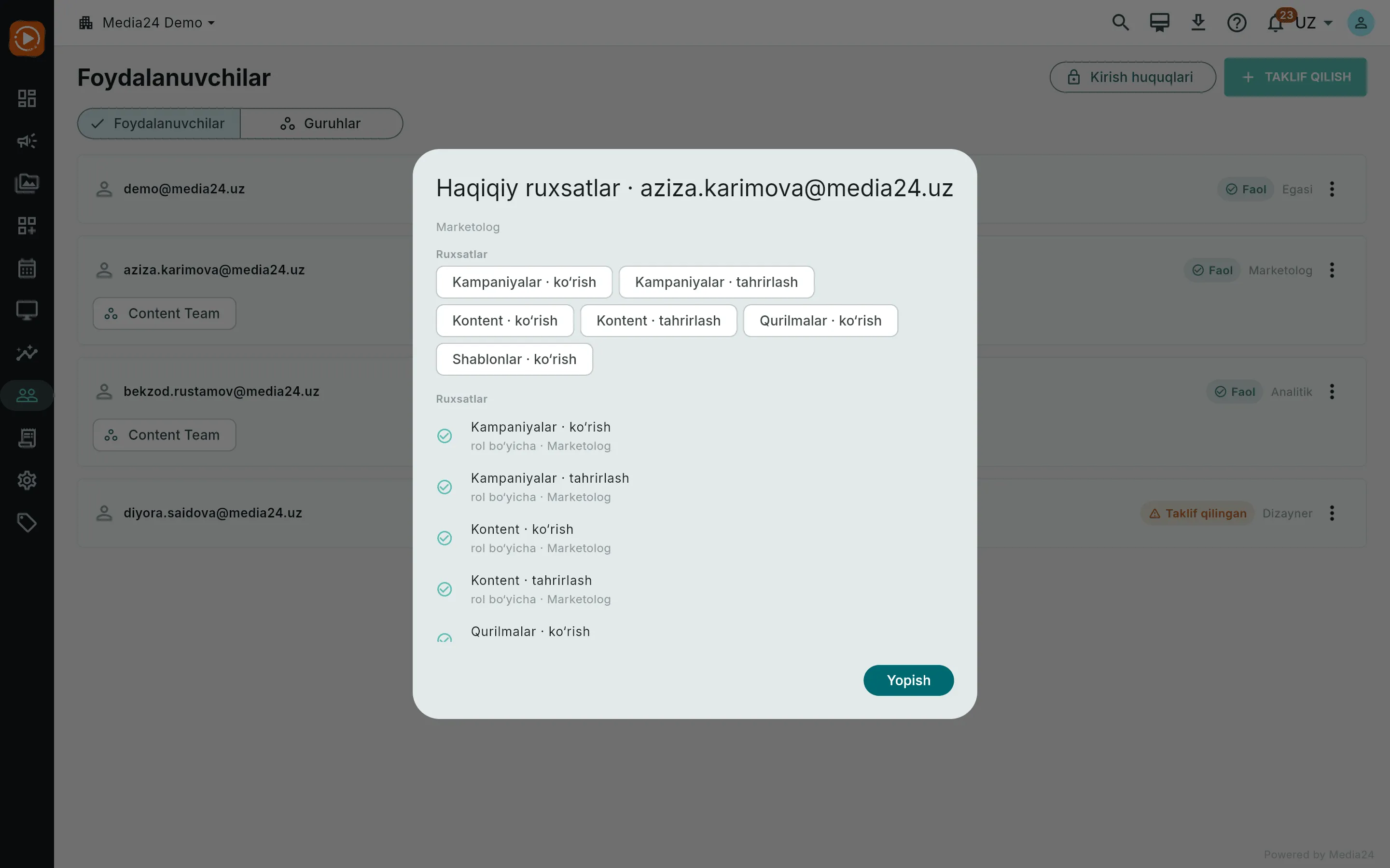 Marketologning haqiqiy ruxsatlari tahlili, har bir ruxsat manbasi bilan belgilangan