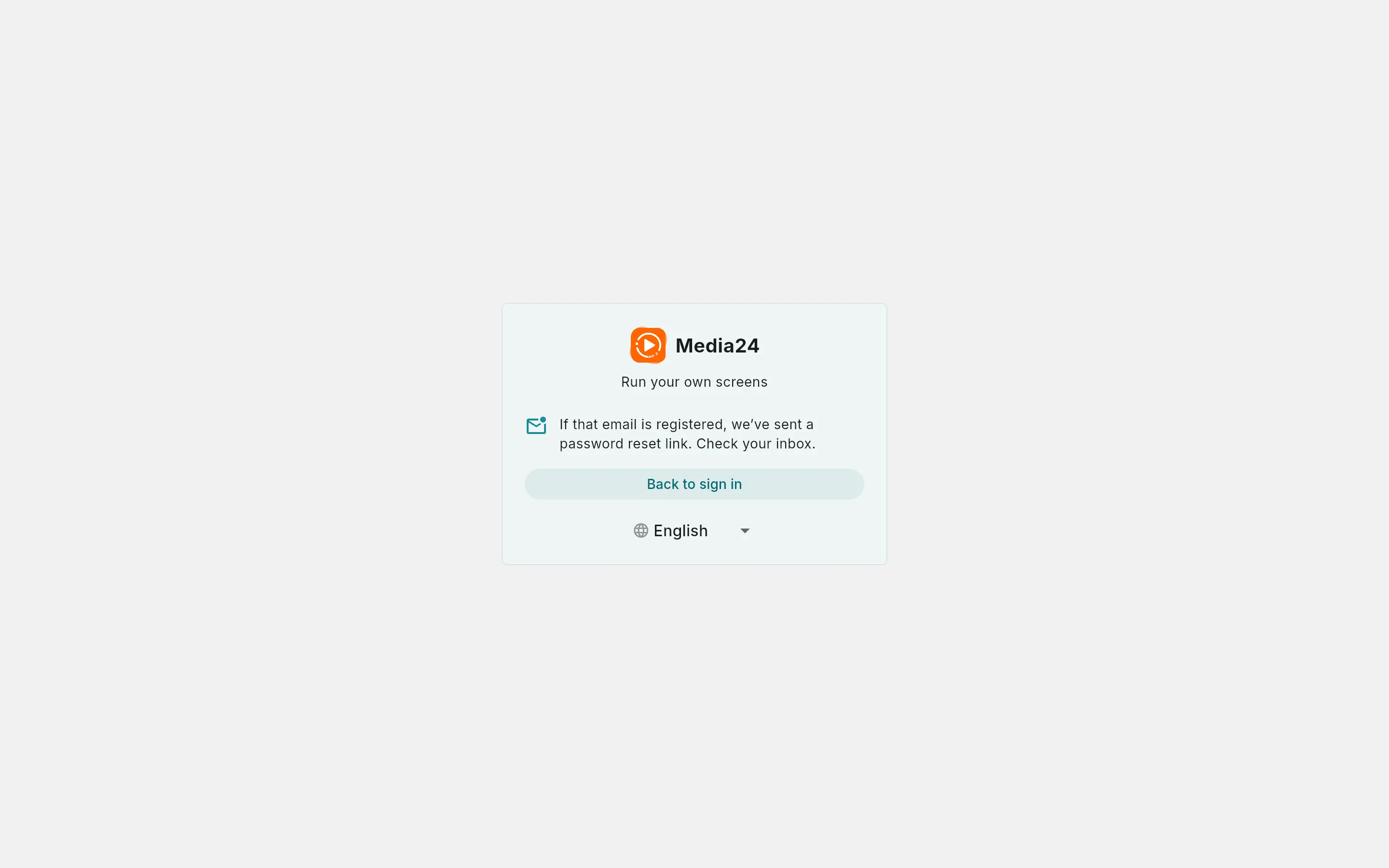 The neutral confirmation shown after requesting a password-reset link