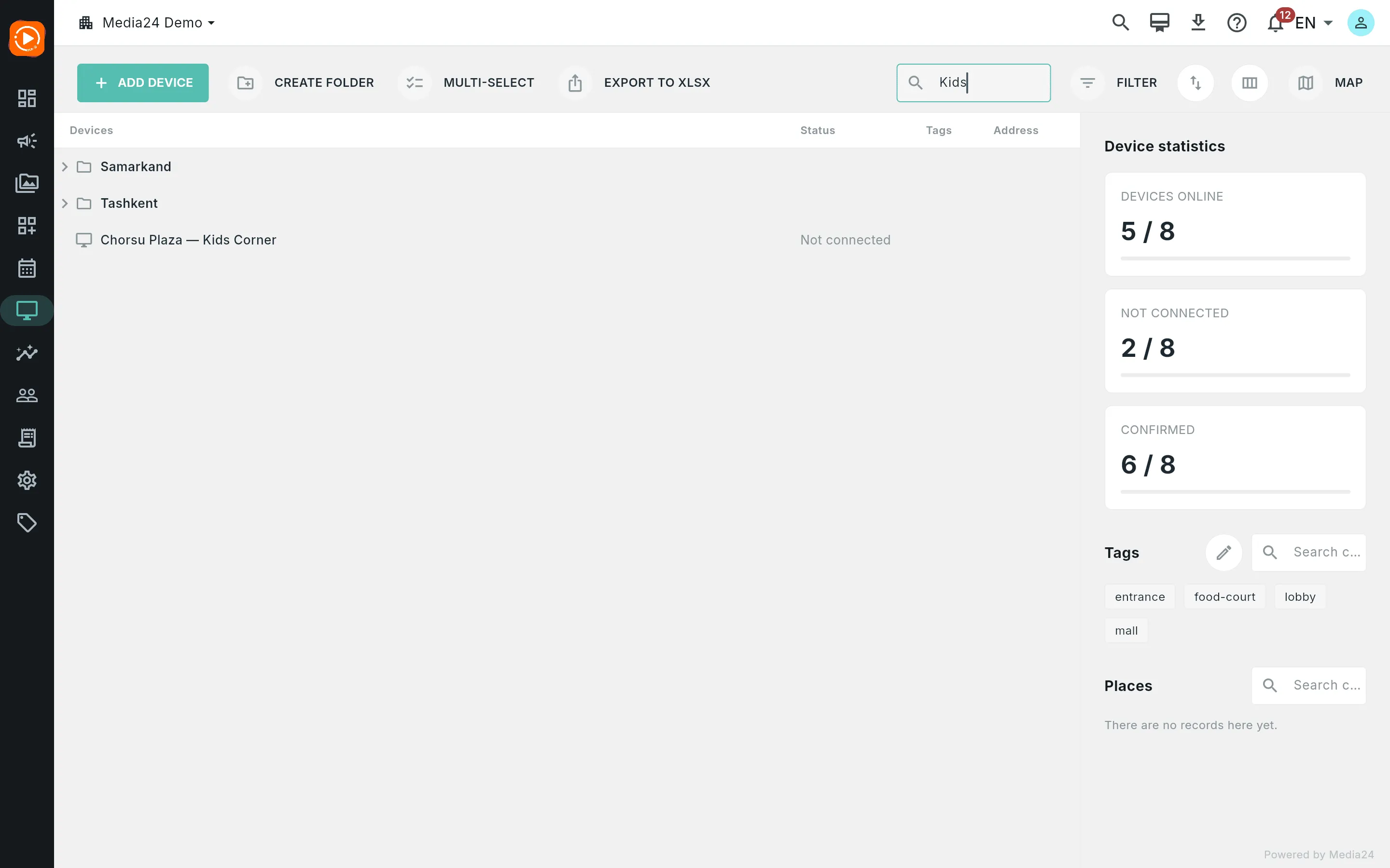 The device tree showing a newly added device row with a pending status