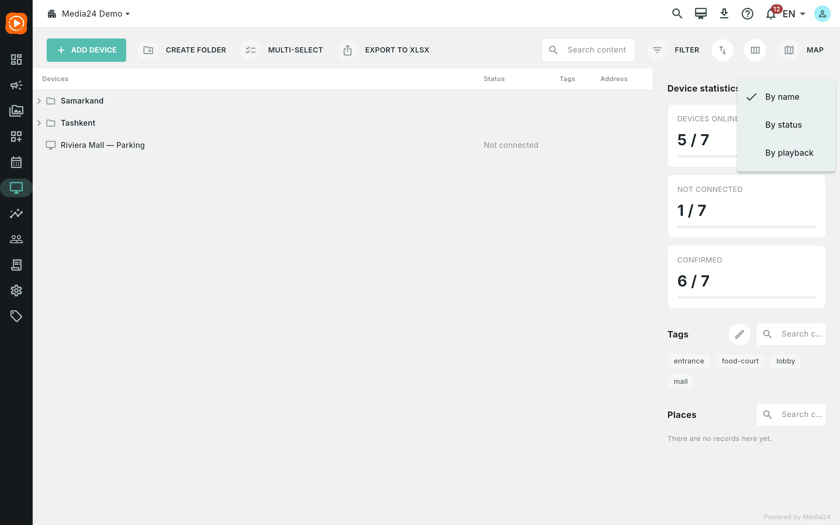 The sort menu open with three ordering options