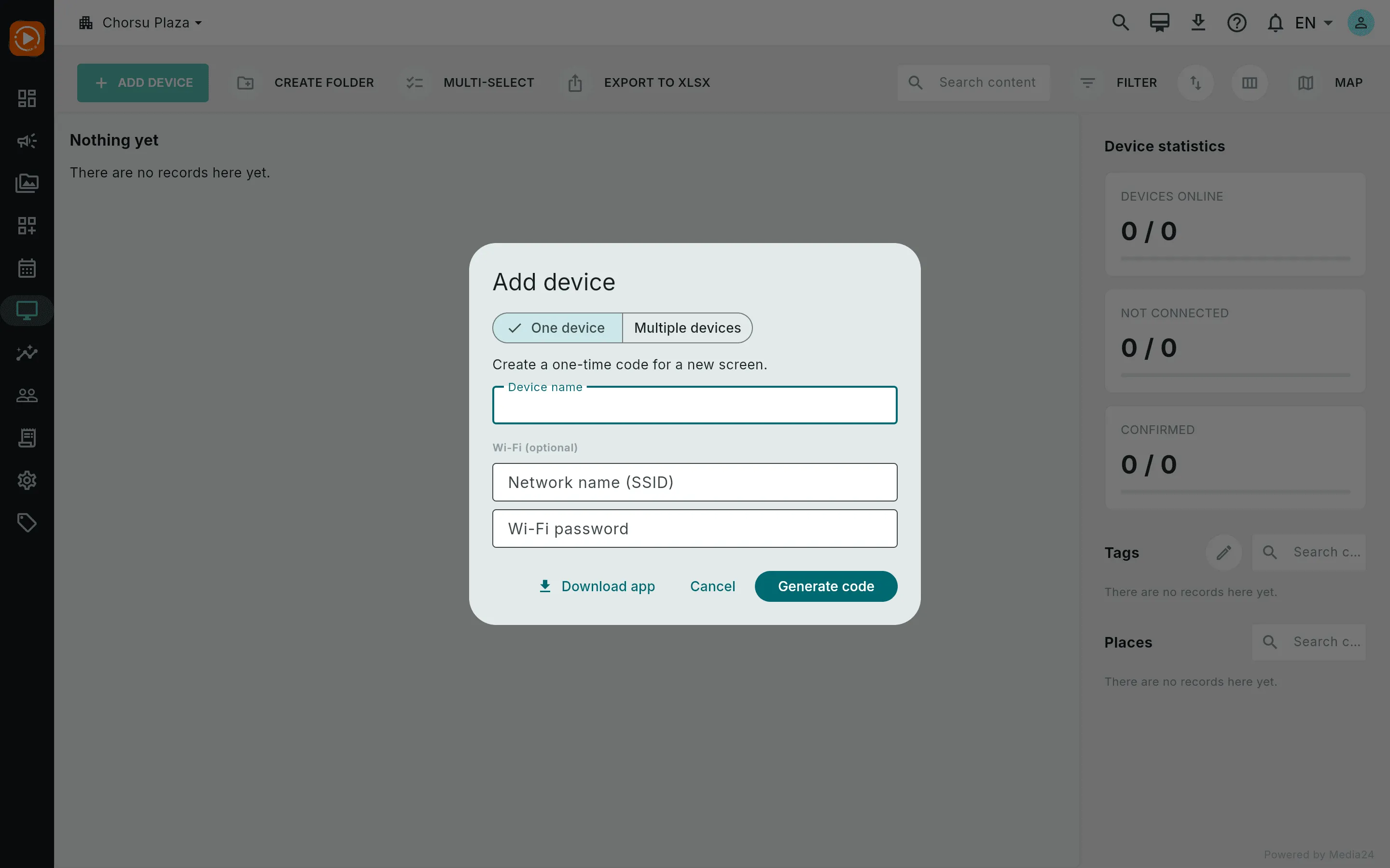 The Add device dialog with a device-name field