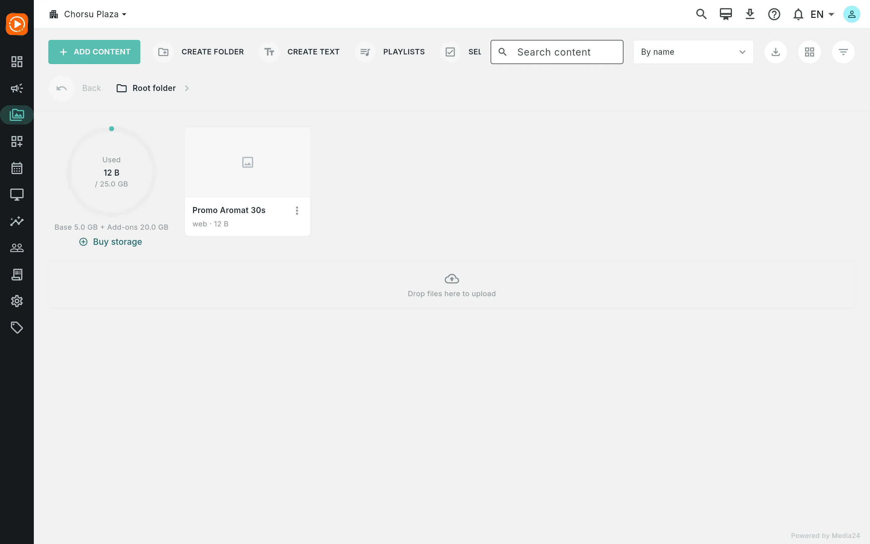 The Content screen with the uploaded file