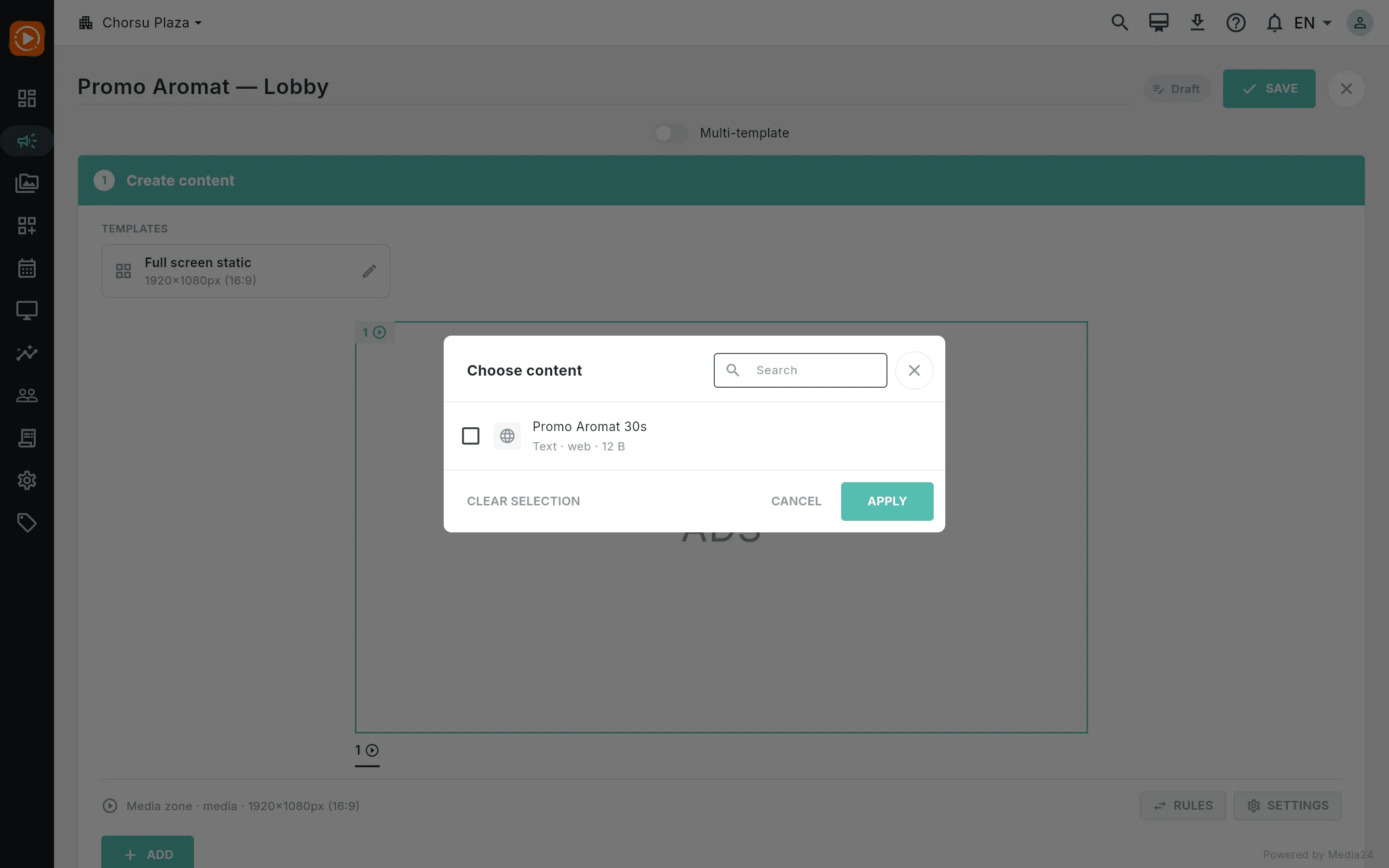 The Choose content picker with the file selected